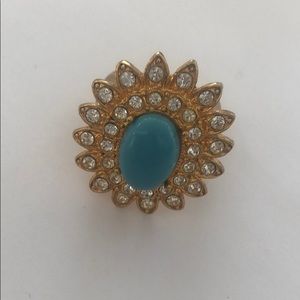 Estate Scaasi crystal Cocktail Ring gold tone